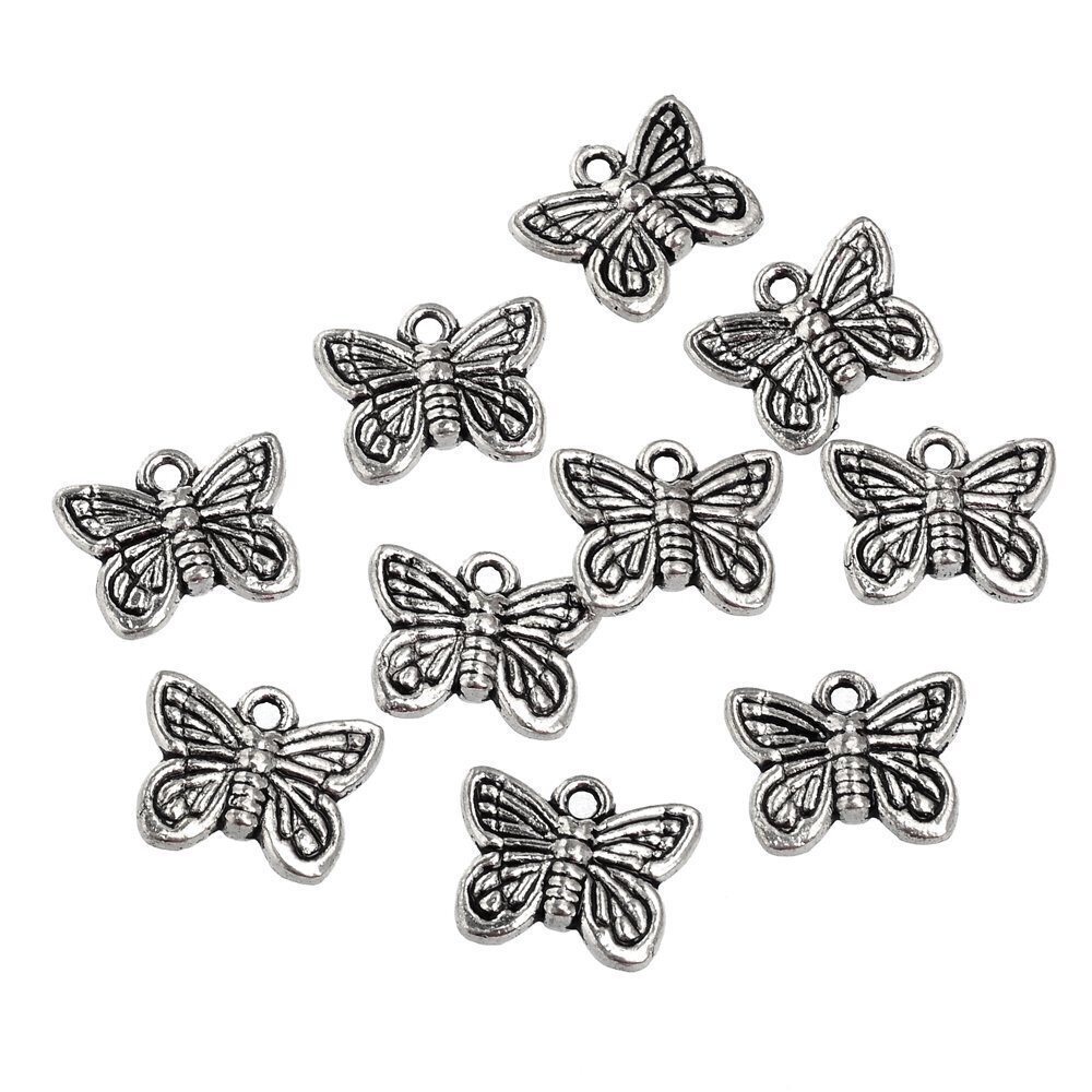 3703 90PCS Charm Pendant Butterfly Tibetan Metal Beads Silver for Jewelry
